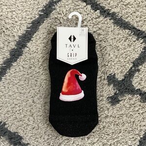 Pure Barre Black Grip Socks with Santa Hat Design